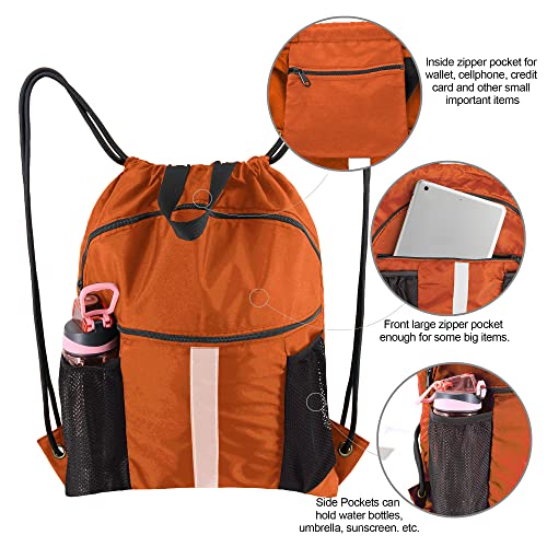 BeeGreen Drawstring Backpack Bag with Shoe Compartment, X-Large Black Gym Sports String Cinch Backpack - color: Orange