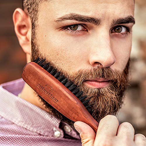ZilberHaar Long Hair & Beard Brush - Made From Stiff First Cut Boar Bristles And Pearwood - Perfect Beard Care for Men - Works with all Beard Balms and Oils - 8.5 inches long - color: Long Stiff