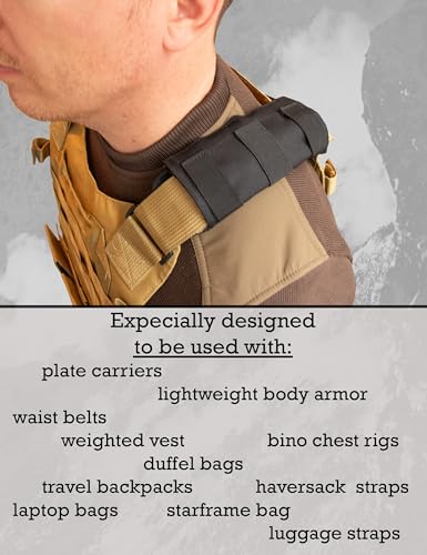 Shoulder Strap Pad for Optimal Weight Distribution, Plate Carrier Shoulder Pads with Velcro, Backpack Strap Pads, Shoulder Strap Cushion for Tactical and Weighted Vests, Body Armor, Waist Belts - color: Black