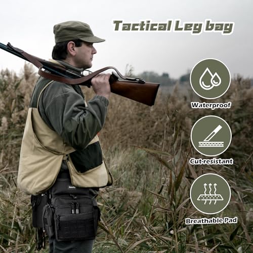 Jueachy Drop Leg Bag for Men Tactical Metal Detecting Thigh Pack with Water Bottle Pouch - color: Black Updated
