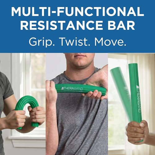 THERABAND FlexBar, Flex Bar, Physical Therapy, Tennis Elbow, M, Green | Flex therapy bar for physical therapy, wrist and forearm exercise, with non slip grip and compact design - color: Green - Medium, style: Old Version