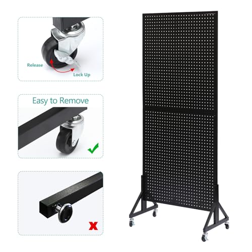 Eastern Tree 2.5'x 6' Metal Pegboard Display Stand with T-Base, Black Peg Board Panels Display with Casters, Standing Pegboard Display, Retail Display Stand, Extra 10 Pieces Hooks, Black - size: 1-Pack Black