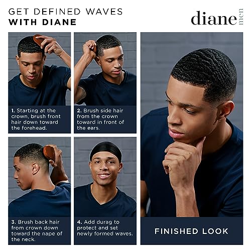 Diane Premium 100% Boar Bristle Military Wave Hair Brush for Men, Medium Firm Bristles for Thick, Curly or Coarse Hair, Use for Detangling, Smoothing, Wave Styles, Soft on Scalp, Restores Shine - style: Military Brush