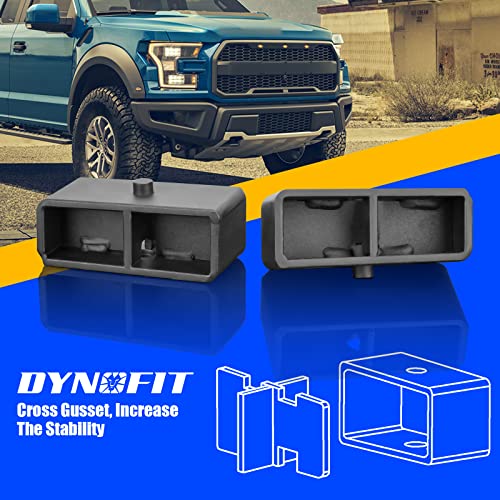 dynofit 3 Inch Rear Lift Blocks for Silverado 1500 Sierra 1500 2WD 4WD(2007-2024), Leveling Block Kit Compatible with Chevy GMC Pickup, Square Leaf Spring Axle Ubolt Kit - size: 3inch rear