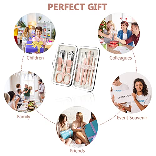Geosar 12 Sets Manicure Set Nail Clippers Pedicure Kit 8 in 1 Grooming Stainless Steel Kits Nail Care Tools with Travel Case for Employee Coworker Teachers Nurse Gifts(Rose Gold) - color: Rose Gold