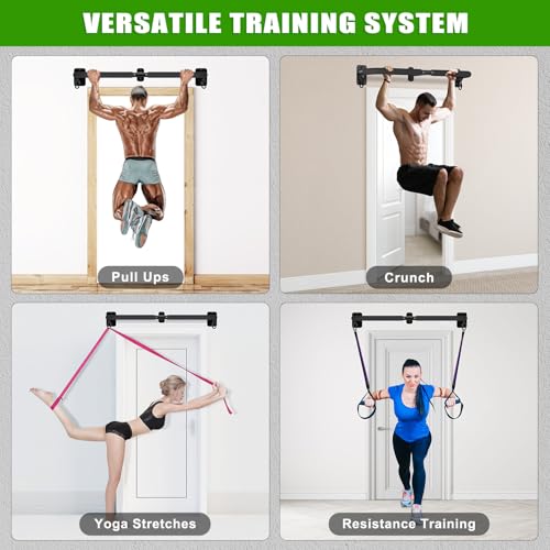 SELEWARE 32"/36" Wall Mount Pull Up Bar Joist Mount Chin Up Bar for Doorway | Heavy Duty Steel Construction Support 450 lb, w/Resistance Band Hooks, Fits 32"/36" Wall Studs for Home Gym Strength Training - size: A: 32" x 1.6" Dia Grip