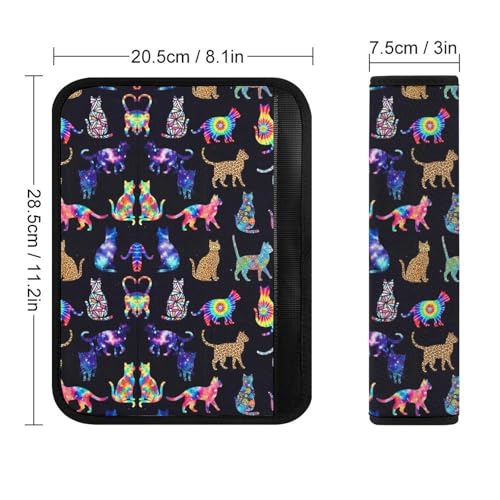 2 Pack Universal Fit Car Seat Belt Pad for Adult Use, All Vehicles, Colorful Tie Dye Cats Seat Belt Covers Cushion, Anti-Slip Pad - color: Pattern 719