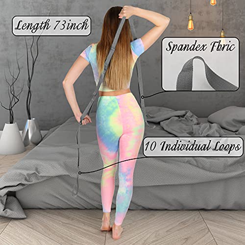 Scotamalone Stretching Strap Yoga Strap Physical Therapy for Home Workout, Exercise, Pilates and Gymnastics, 10 Loops Non-Elastic Stretch Bands with Aesthetic Packaging for Women & Men - color: Grey