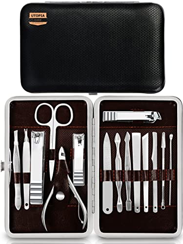 Utopia Care Manicure Set Professional Nail Clippers Kit | 16-Piece Manicure & Pedicure Nail Kit Gift Set for Men Women with Fingernail & Toenail Clippers, Premium Travel Case - color: Silver, size: Pack of 16