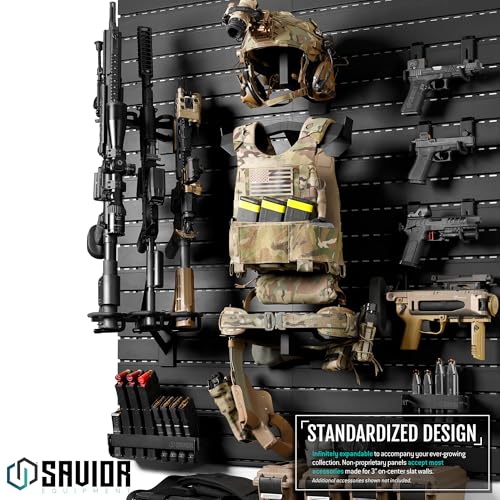 Savior Equipment Wall Rack System Tactical Belt Attachment Gear Wall Mount Display Rack Organizer Hanger, Adjustable Width, Heavy-Duty Steel Construction Hold Up to 20 lbs - color: Obisidian Black