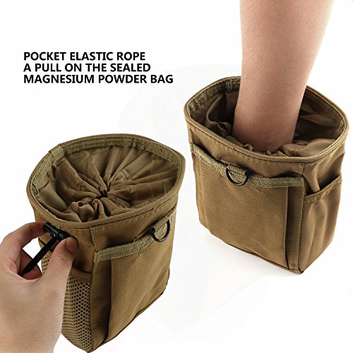 Drawstring Highend Rock Climbing Chalk Bag with a Carabiner Different Pockets for Climbing Bouldering, Gymnastics, Gym Pouch, Cross Fit and Lifting - color: Khaki