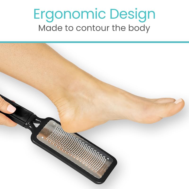 Vive Foot File (3 Pack) - Feet Scraper for Dead Skin - Heel Grater, Callus | Remover Scrubber Tool, Rasp for Cracked Heels - Stainless Steel Pedicure Filer for Men & Women - Use on Wet or Dry Skin
