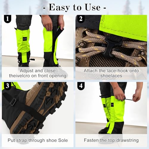 Waterproof Adjustable Hiking Gaiters for Men and Women, Snow Boots-Gaiters for Hiking in Hunting Sand Mud Mountain Climbing Snowshoeing - color: Fluorescent Green