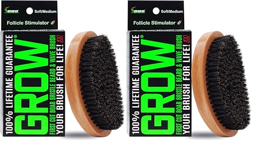 GROW Beard Brush & 360 Wave Brush for Men - Natural Boar Bristle For Fuller, Thicker Hair, Beard & Mustache - Premium Full-Size to Exfoliate, Strengthen Hair, Stimulate & Boost Growth (Pack of 2) - size: XL Brush (Pack of 2)