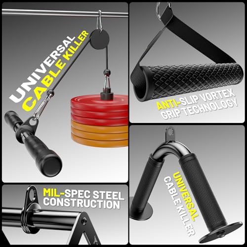Cable Attachments for Gym, LAT Pulldown & Cable Machine Attachment Set: V-Shaped Bar, Rotating Straight Bar, V Rotation Handle, Nylon Tricep Rope, Ankle Straps & Handles, Home Gym - size: Short Bar Set