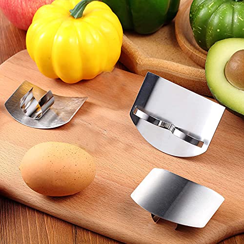 3Pcs Finger Guard for Cutting, 2 Styles, One & Double finger Kitchen Tool, Stainless Steel Knife Cutting Protector Cutting aid, Adjustable Hand Guard Protect Fingers, Avoid Knife Hurting - color: Silver 3