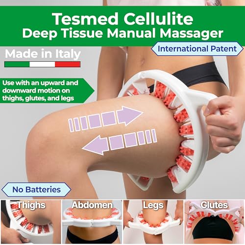TESMED Cellulite Manual Massager Roller for Thighs and Buttocks | Made in Italy and patented, with converging and diverging roller technology for targeted anti-cellulite massage.