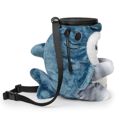 Cat Rock Climbing Chalk Bag, Fun Plush Animal Chalk Pouch with Drawstring, Adjustable Waist Belt for Indoor Outdoor Bouldering Sport Climbing - style: Large Grey Shark Cat