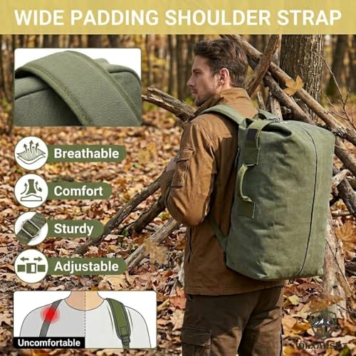 Military Tactical Backpack Large Capacity Travel Climbing Bag Duffel Bag Top Load Double Strap Canvas Backpack - color: Green