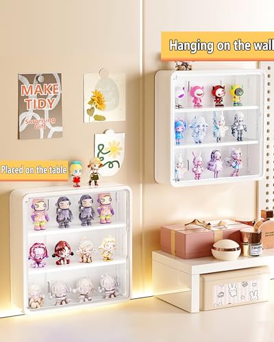 Wall Mounted Display Case for Figures, 15.75" High, Shadow Box with Shelves | Hanging Trinket Display Shelf for Collectibles Action Doll Blindboxes, 4-Layer White Shelf with Clear Magnetic Door 1 Pack - color: White Box