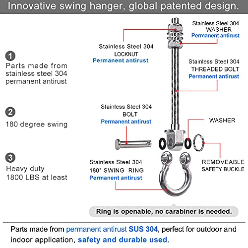 6Pcs Wood Beam & I-Beam Hanger, Permanent Antirust Stainless Steel Heavy Duty Swing Hooks, Yoga Hammock Chair Sandbag, Swing Sets Hardware, 180° Swing, 7" x M2/5" - color: Permanent, size: 9.25" 6 Pcs