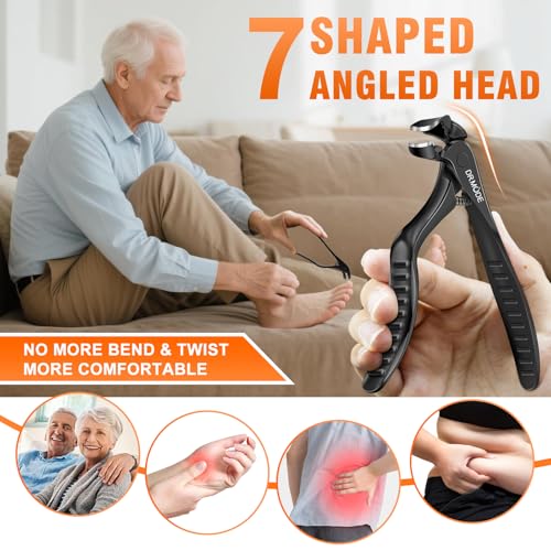 DRMODE Toenail Clippers for Seniors, Long Handled Angled Head Toe Nail Clippers for Thick Nails for Seniors with Wide Opening, Large Heavy Duty Finger Nail Clippers for Men Women with Catcher - size: Exra Large
