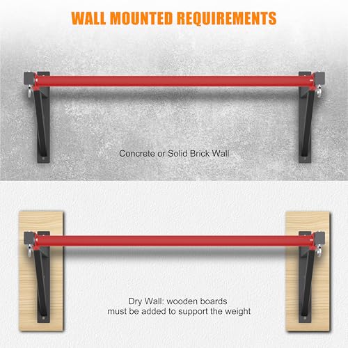 Pull Up Bar Wall Mounted, Heavy Duty 650 lbs Capacity Chin Up Bar, 48" Multi-Grip Strength Training Pull-up Bars, for Home Gym Garage/Backyard Total Body Workout, Ease Of Use Mounting - color: Red