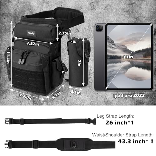 Jueachy Drop Leg Bag for Men Tactical Metal Detecting Thigh Pack with Water Bottle Pouch - color: Black Updated