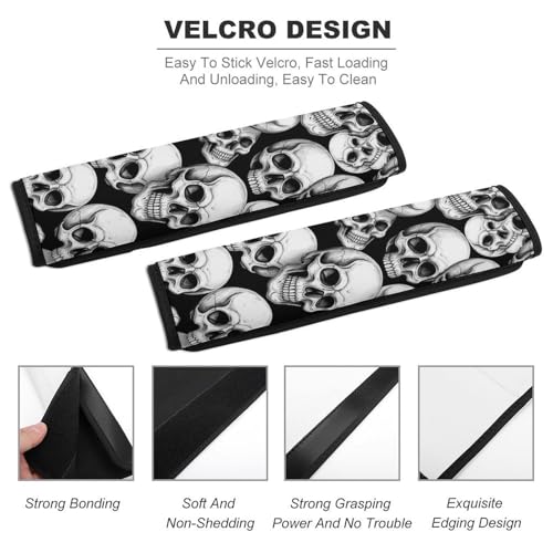 2PCS Skull Black and White Car Seat Straps Shoulder Pads Soft Padded Seat Belt Cushion for Adult Use, Car Seats Pushchair Strollers High Chair Pushchair, Anti-Slip Pad - color: Pattern 980