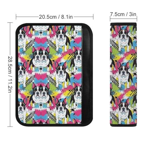 2 Pack Universal Fit Car Seat Belt Pad for Adult Use, All Vehicles, Colorful Boston Terrier Seat Belt Covers Cushion, Anti-Slip Pad - color: Pattern 1205