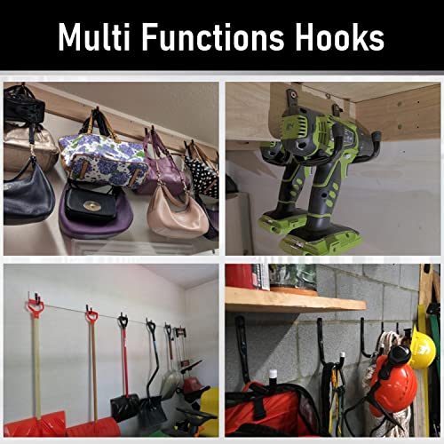 Garage Hooks, 6 Pack Heavy Duty Storage Hooks, 4.1Inch Garden Tool Utility Hooks, Fastening Hooks for Wall Mounting Load Capacity 45lbs - size: 5.5Inch x 4.1Inch