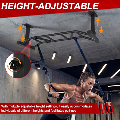 47 Inch Heavy Duty Multi-Grip Chin Up Bar, Adjustable Height & Supports Up to 600 Lbs, Home Gym Fitness Trainer for Workout & Strength Training Equipment