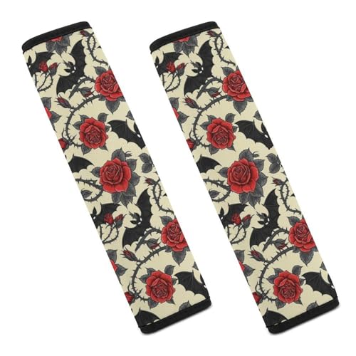 Breathable Seat Belt Shoulder Pad for Adults and Children, Stroller Pushchair High Chair, 2 Pack Halloween Goth Gothic Rose Bat Floral Neck Strap Covers Easy Install (No Tool) - color: Pattern 769
