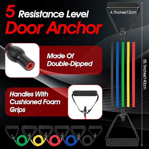 5PCS Resistance Bands with Handles 5-Level Stretch Exercise Pull Up Bands Physical Resistance Tube with Door Anchor for Men Women Muscle Toning Strength Training Home Workouts Fitness Pilates