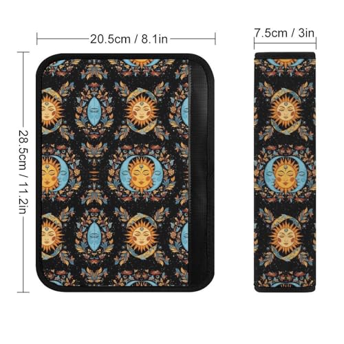 2 Pack Breathable Car Seat Straps Shoulder Pads for Adults and Children, All Vehicles, Mystic Floral Boho Bohemian Hippy Mandala Sun Moon Harness Pads Strap, Pressure Relief - color: Pattern 56