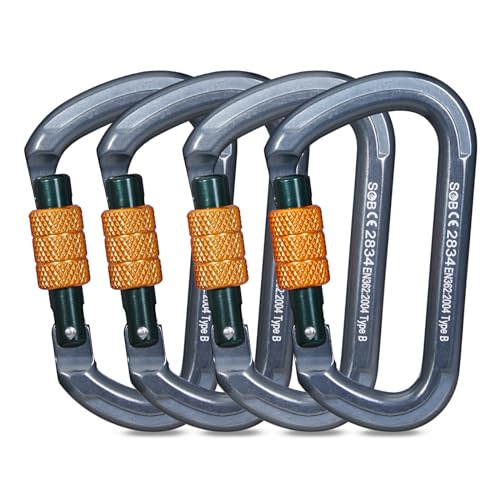 Auto Locking Rock Climbing Carabiner Clips, Heavy Duty Asymmetrical Carabiner Connector Used for Rappelling Rescue Outdoor Climbing, Mountaineer, Hammock, Camping - color: 28KN（4pack）