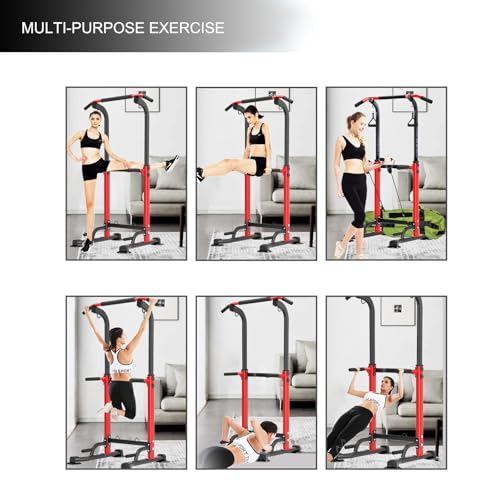 Power Tower Pull Up Bar Station, Pull Up Rack Dip Station for Home Gym, Height Adjustable Home Strength Training Fitness Workout Equipment for Beginners Under 6 Feet Tall