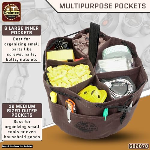 Graintex 18 Pockets Grab Bag Rip-stop Canvas Drawstring Closure, Small Part Organizer Pouch, Small Tools, Screws, Parts, Parachute Tool Bag for Efficient Storage - Coffee Brown - color: Coffee Brown