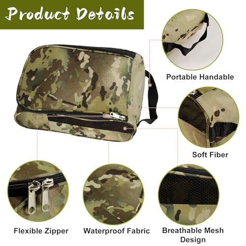Golf Shoe Bag, Outdoor Zipper Sports Shoe Strap Bag with Air Mesh Ventilation, Durable Waterproof Golf Shoe Carry Bags with Sturdy Handle for Gym, Soccer, Running & Suitcase Packing(Green Camouflage) - color: Green Camouflage