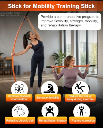 76"/76"/56" Yoga Stick, Stick for Mobility Training Stick with Anti-Skid & Tear-Resistant Rubber Sleeve, Stick for Mobility Bundle Improve Flexibility Strength, for Running Fitness Golf Pickleball