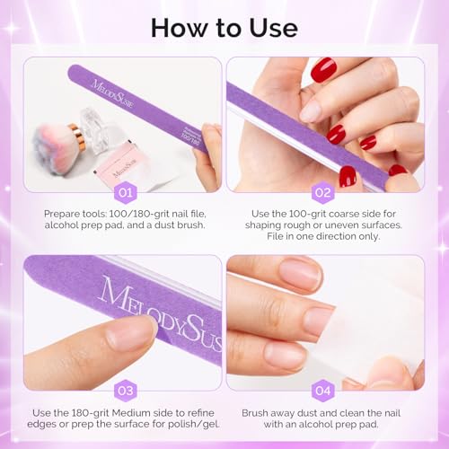 MelodySusie 2Pcs Professional Nail Files 100/180 Grit, Double Sided Straight Shape Emery Boards for Acrylic, Gel and Natural Nails, Manicure Pedicure Shaping Tools for Home Salon, Purple - size: 2Pcs Straight Shape