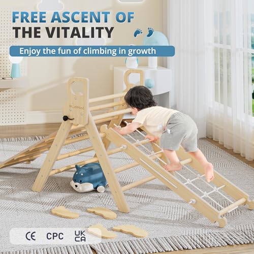 10-in-1 Pikler Triangle Set, Climbing Toys for Kids Natural Rustic - color: Natural Rustic