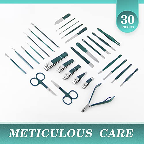 WOAMA Manicure Set Nail Clippers 30-piece Pedicure Kit Manicure Tools Nail Manicure Kit with Green Travel Case for Home, Workplace, Gift, Beauty Salon - color: Green