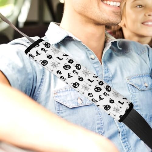 2 Pack Goth Skull Black Bat Pumpkin Seat Belt Cover Universal Fit Shoulder Protector for Adults and Children, Most Cars, Comfortable Driving - color: Pattern 1068