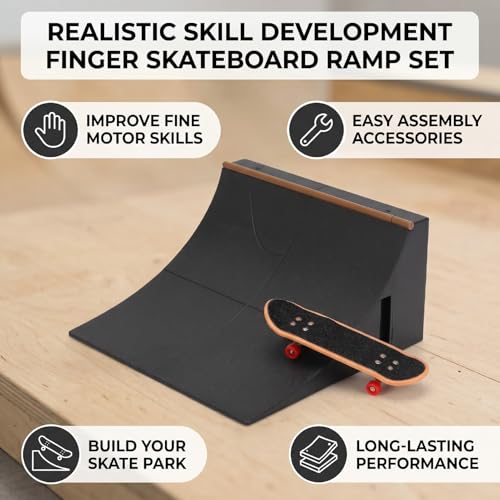 Alomejor Fingerboard Skate, Finger Skateboard Ramp Kit with Accessories for Coordination Skill Development and Dexterity Enhancement Finger Skateboard Toys Fingerboard Toys (B)