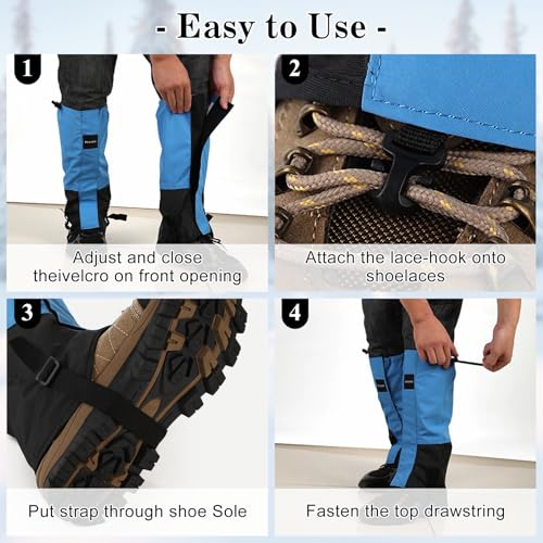 Waterproof Adjustable Hiking Gaiters for Men and Women, Snow Boots-Gaiters for Hiking in Hunting Sand Mud Mountain Climbing Snowshoeing - color: Light Blue