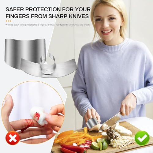 Promifun Finger Guards for Cutting, 4 Pcs Stainless Steel Finger Protector for Cutting Food, Knife Guard, Chopping Protector for Dicing and Slicing in Kitchens