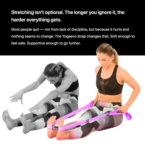YogaEVO Elastic Stretching Strap with Loops for Physical Therapy | 2-in-1 Yoga Strap & Resistance Band — Flexibility & Back Recovery - color: Purple