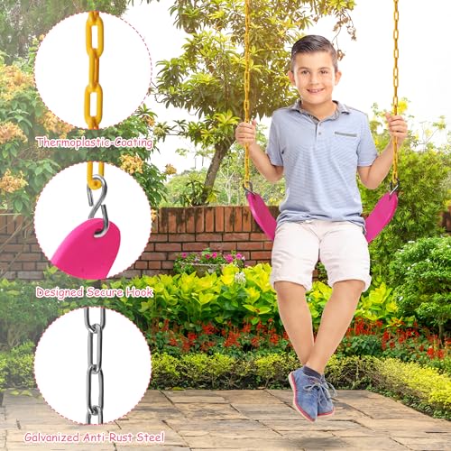 Sunnyglade 2PCS Swings Seats Heavy Duty with 66" Chain, Playground Swing Set Accessories Replacement with Snap Hooks, Support 250lb (2, Pink) - color: Pink
