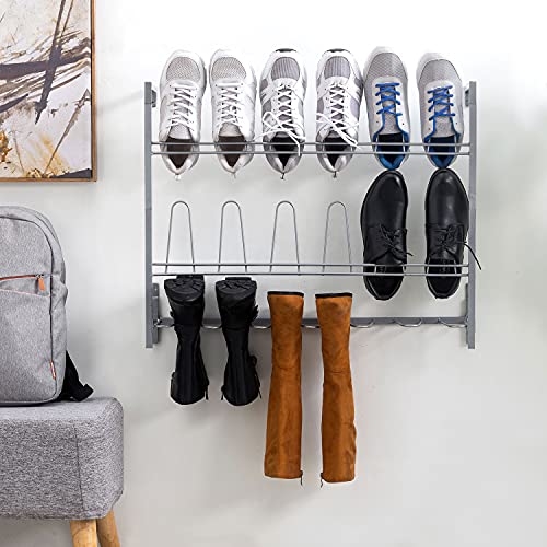 MyGift Premium Silver Metal Hanging Wall Shoe Rack for Walk in Closet, Mudroom and Entryway, Wall Mounted Space Saving Boot and Shoe Rack Organizer, Holds 9 Pairs - color: Silver (3 Tier, 9 Pairs)
